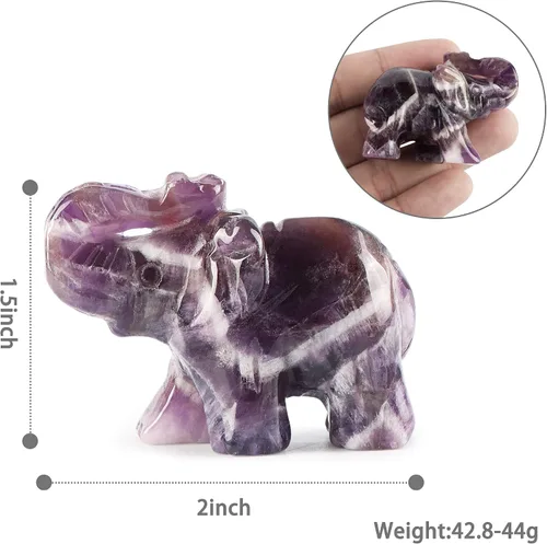 Miniatura 3 de SMQ Estatua de decoración de elefante de cristales de amatista de 2.0 pulgadas, piedras preciosas talladas a mano, figuras de cristal de buena
