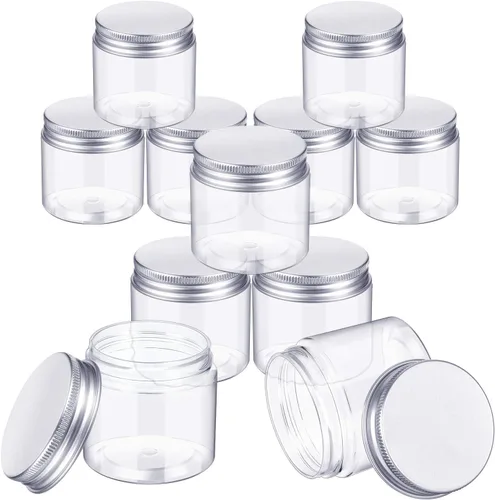 Miniatura 6 de Paquete de 12 tarros de plástico transparente de boca ancha con tapas para productos de belleza (3 onzas)
