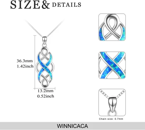 Miniatura 3 de YFN Collar con colgante de ópalo creado con nudo celta irlandés, collares negros de plata esterlina para mujeres y hombres de 18 pulgadas