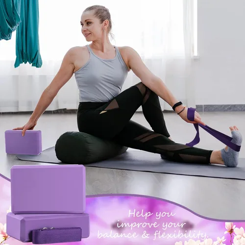Miniatura 6 de Wettarn Juego de 30 bloques de yoga y correa de yoga, 15 bloques de yoga antideslizantes con 15 piezas de anillo en D de metal, correa de yoga