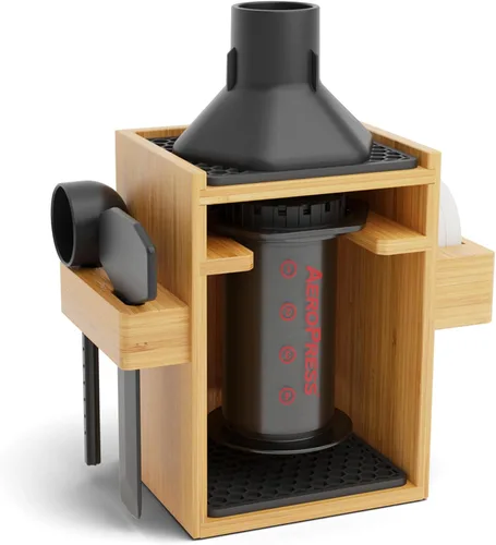 HEXNUB Soporte organizador compacto AeroPress, organizador de café de bambú para cafetera AeroPress, accesorios, filtros, tazas, incluye
