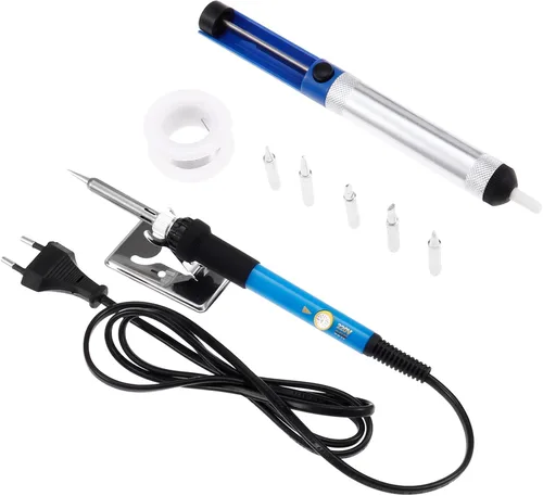 Miniatura 7 de Kit de soldador, herramienta de soldadura de temperatura ajustable de 60 W 220 V, incluye 5 puntas de repuesto, hierro de soldadura de ajuste