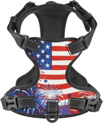 Miniatura 9 de 250th Patriotic Stars Flag Reflective Dog Harness No Pull Soft Vest Harness for Small Medium Large Dog Puppy Pets (Small Size)