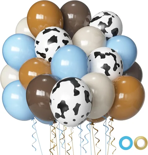 Juego de 60 globos de vaca azul y marrón, globos de vaca marrón y azul de 12 pulgadas para fiestas de adultos, decoración de fiesta temática de