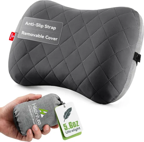 Almohada de camping Hikenture con funda extraíble - Almohada inflable ultraligera para soporte lumbar y cervical - Almohada de mochila mejorada -