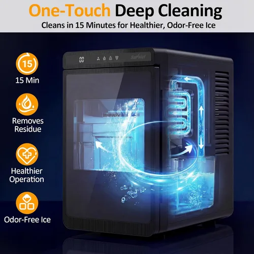 Miniatura 6 de Sunvivi Máquina de hielo transparente, máquina de hielo compacta para encimera, producción rápida de hielo de 10 minutos, autolimpieza, luz LED