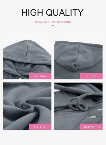 Miniatura 4 de Dokotoo - Sudadera para mujer 2025 con capucha, botones en el cuello y cordón, estilo sin botones, informal, de manga larga