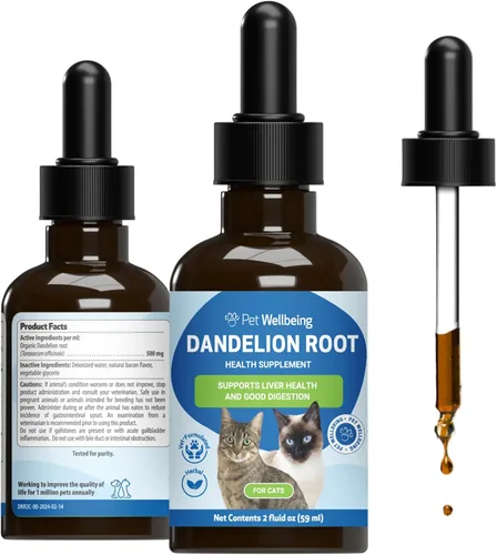 Pet Wellbeing Raíz de diente de león para gatos – Salud del hígado y el corazón, función digestiva, apoyo de azúcar en sangre, certificado orgánico