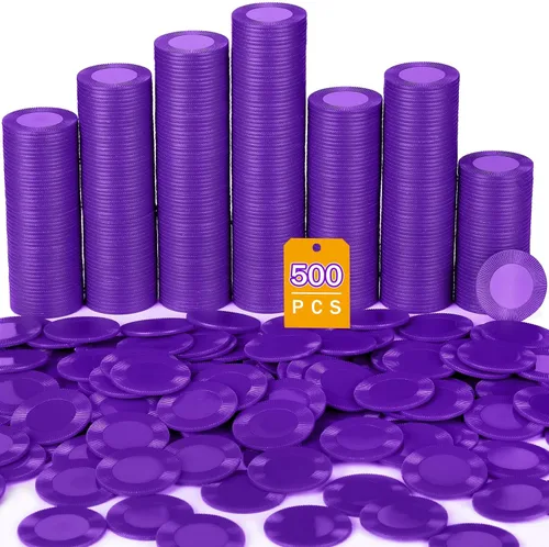 Leitee 500 fichas de póquer de plástico púrpura a granel de 1.5 pulgadas, mini fichas de bingo de 1.5 pulgadas, marcadores de fichas en blanco,