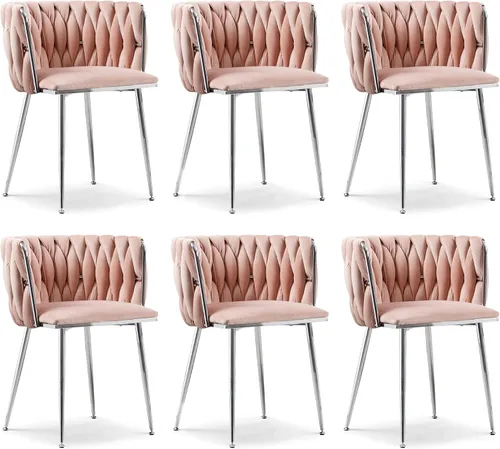 Miniatura 8 de Juego de 2 sillas de comedor de terciopelo, sillas laterales tapizadas tejidas con patas de metal negro, sillas decorativas modernas, sillas