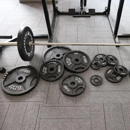 Miniatura 5 de Fitvids - Disco de pesas de hierro fundido olímpico de 2 pulgadas para entrenamiento de fuerza y levantamiento de pesas, estilo de dos agujeros, par