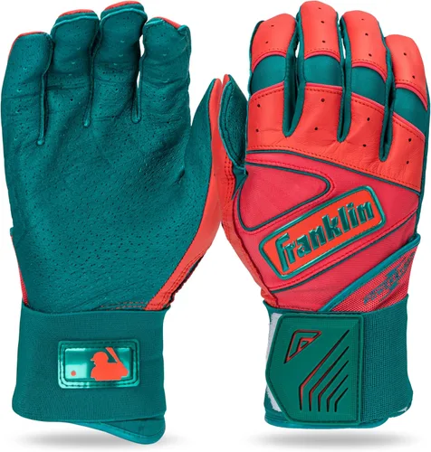 Miniatura 22 de Franklin Sports MLB - Guantes de bateo Infinite Powerstrap para béisbol + sóftbol de puño largo, para adultos y jóvenes Blanco/Dorado