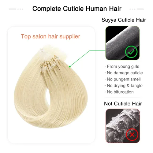 Miniatura 5 de SUYYA Micro Links - Extensiones de cabello humano de color rubio platino, micro bucle, extensiones de cabello humano lacio, 50 hebras, 1.41