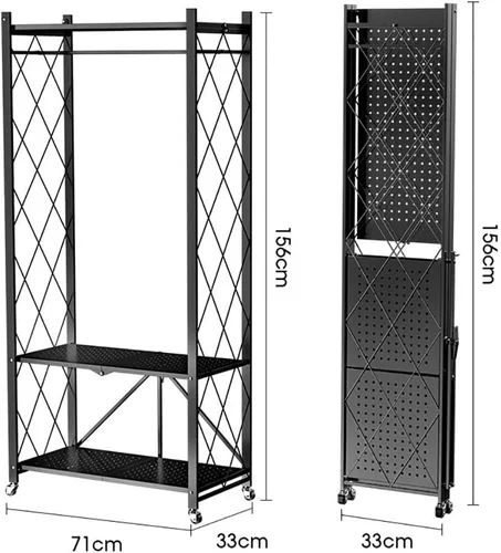 Miniatura 3 de Perchero resistente con ruedas, perchero de metal con estante de almacenamiento de 2 niveles, para colgar ropa, 28.0 x 13.0 x 61.4 in (negro)