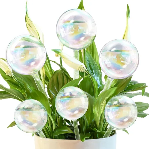 Miniatura 9 de Pynqdfu 2 globos de riego de plantas, dispositivos de riego de vidrio degradado de arco iris, accesorios de plantas de riego automático