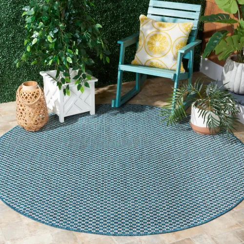 Miniatura 8 de SAFAVIEH Alfombra lavable al aire libre Courtyard Collection - 6'7" x 9'6", azul claro y gris claro, no desprende pelusa y fácil limpieza, ideal