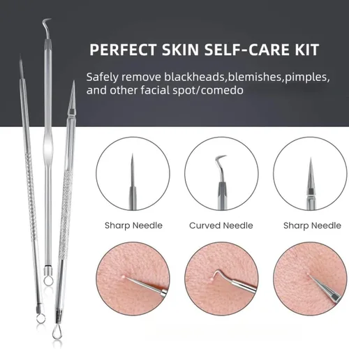 Miniatura 3 de DUcare Kit de herramientas para eliminar puntos negros, kit de 9 piezas, herramienta profesional de extracción de espinillas de acero inoxidable