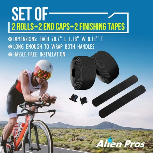 Miniatura 4 de ALIEN PROS Cinta para manillar de bicicleta de poliuretano (juego de 2) negro, rojo, blanco, rosa, azul, mejora el agarre de tu bicicleta con estas