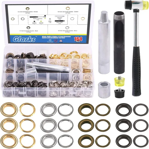 Miniatura 8 de Glarks 124 ojales de bronce de 1/2 pulgada con juegos de herramientas, 120 ojales con 4 herramientas de instalación para tela, lienzo, cortina