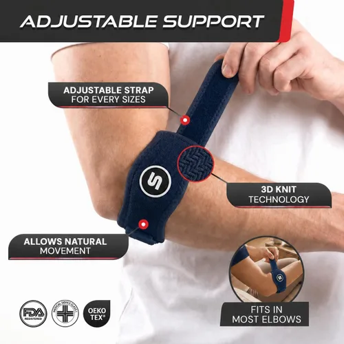 Miniatura 3 de Sleeve Stars - Codera de tenis para mujer, correa de codo de tenis ajustable, codera de golfista para hombres, soporte de contrafuerza para alivio