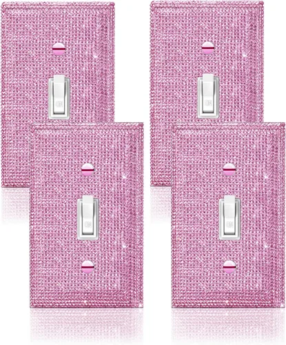 Miniatura 12 de 4 Piezas Cubiertas de Tomacorriente con Diamantes de Imitación Plateados Brillantes Placa de Pared 1 Gang Toggle Cubierta de Interruptor de Luz