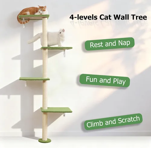 Miniatura 3 de Postes altos de rascado para gatos, árbol de gatos de 4 niveles, torre para gatitos montada en la pared, pared de escalada con alfombra para gatos