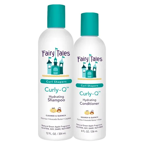 Fairy Tales Curly Q - Champú hidratante para niños de 12 onzas y acondicionador de 8 onzas, sin parabenos, sulfatos, gluten y nueces, para todo tipo