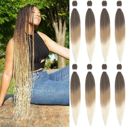 Miniatura 38 de BEFUNNY Cabello para Trenzar, Cabello para Trenzar Pre-Estirado, 24 Pulgadas 8 Paquetes Cabello Preestirado Ombré para Trenzas de Caja de Crochet