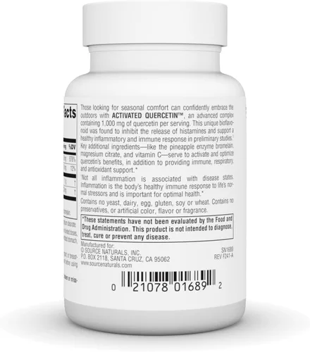 Miniatura 4 de Source Naturals Quercetina activada - Complejo bioflavonoide derivado de plantas - Defensa estacional e inmunológica - 50 cápsulas