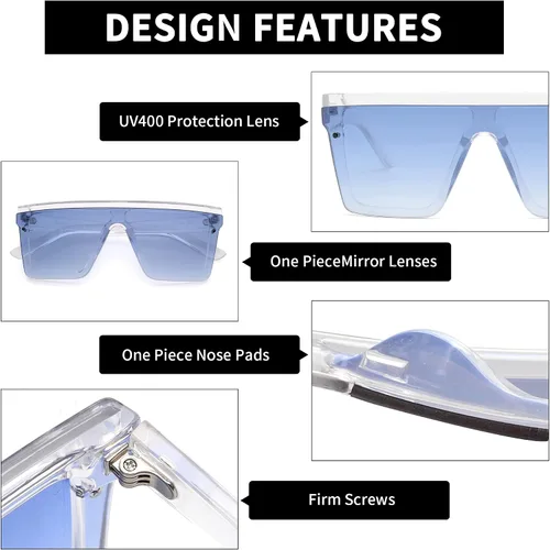 Miniatura 3 de JIM HALO Gafas de sol con escudo plano con espejo cuadrado sin montura para mujeres y hombres