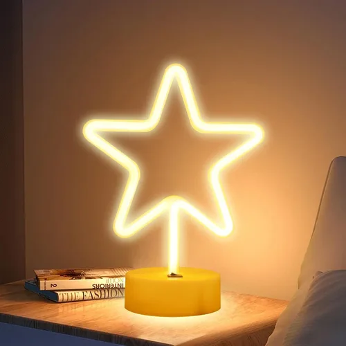 Miniatura 4 de ENUOLI Lámpara de luz LED de neón en forma de estrella blanca cálida con base, funciona con pilas y USB, letrero de neón LED en forma de estrella