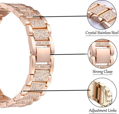 Miniatura 3 de FitTurn Bandas brillantes de joyería compatibles con Cubitt CT2/CT2S Band para hombres y mujeres, pulsera de diamantes de imitación de diamante, Oro