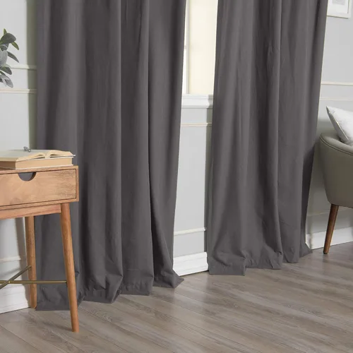 Miniatura 5 de Best Home Fashion ZeroLight - Cortinas opacas térmicas con ojales texturizados, 100 % de lino, color gris oscuro, 52 pulgadas de ancho x 63 pulgadas