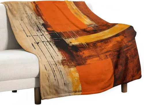 Miniatura 23 de Manta para sofá, manta abstracta rústica naranja y marrón, suave y mullida, manta de felpa acogedora y ligera, vintage, abstracta desordenada