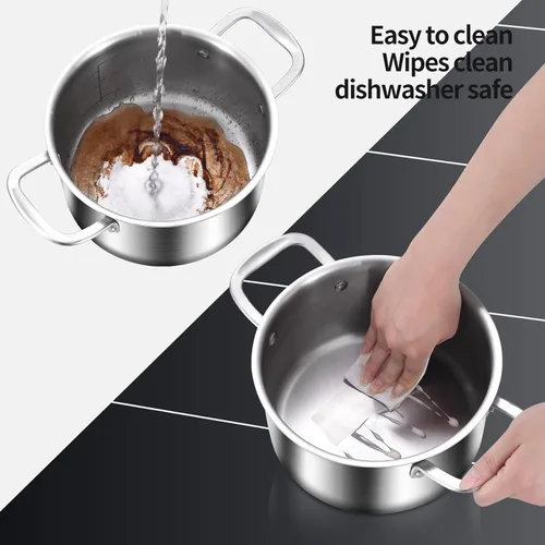 Miniatura 6 de DELARLO Olla de acero inoxidable de tres capas con tapa de 3.5 cuartos de galón, olla de cocina de grado alimenticio, olla de sopa duradera con tapa