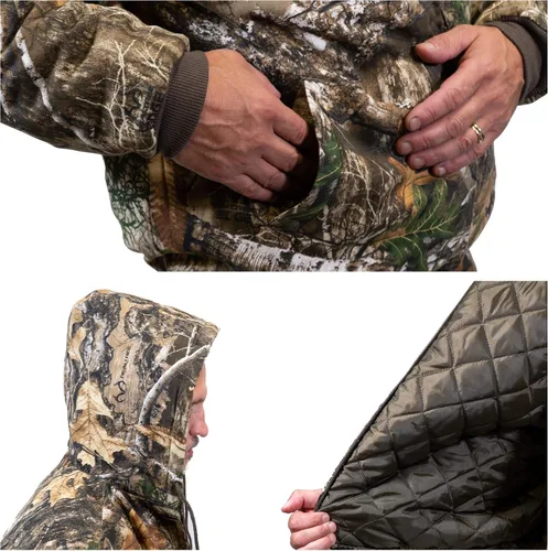 Miniatura 14 de HOT SHOT Chaqueta de caza de camuflaje de sarga aislada para hombre, camuflaje con carcasa de algodón, para clima frío, caza de aves y ciervos