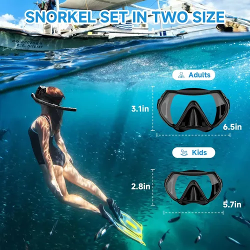 Miniatura 6 de Equipo de esnórquel para adultos, juego de esnórquel seco máscara de buceo, vista panorámica de 180°, equipo de esnórquel profesional, máscara
