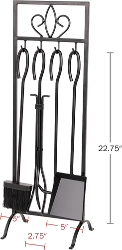 Miniatura 6 de Lavish Home Juego de herramientas para chimenea de 5 piezas para fogatas y estufas de leña, 29.13 pulgadas, color negro