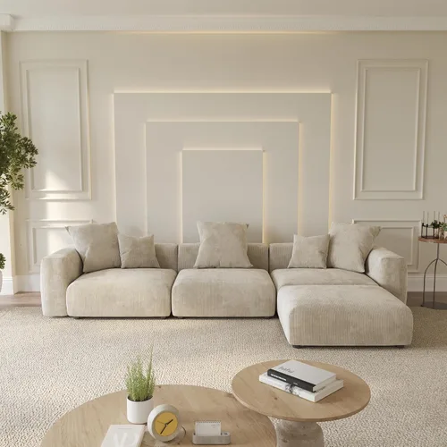 Miniatura 42 de WJShome Cloud Couch Sofá Seccional Modular, Sofá en Forma de L de 102 pulgadas con Otomana, Sofá de Pana Beige de 3 Asientos, Sofá Seccional