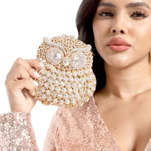Miniatura 2 de Boutique De FGG Mini bolso de mano de cristal para fiesta de búho para mujer, bolsos de noche de animales, bolso de mano con diamantes de imitación