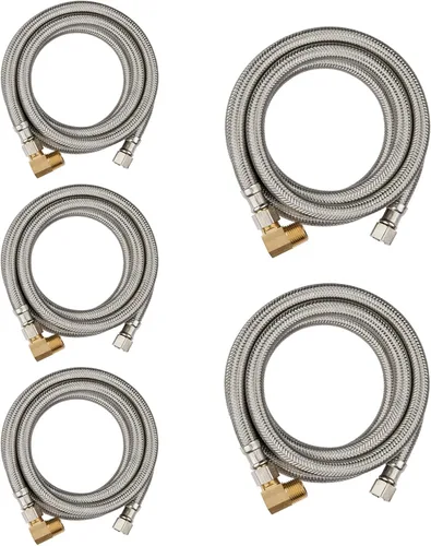 Miniatura 11 de Paquete de 1 manguera Foskan de acero inoxidable para lavavajillas de 4 pies con compilación de 3/8 pulgadas x 3/8 pulgadas MIP 90° codo, conector