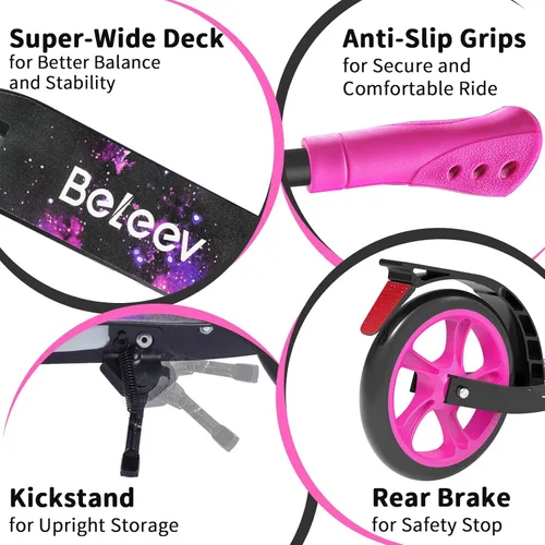 Miniatura 7 de BELEEV V8 Scooters para niños a partir de 6 años con cubierta iluminada, scooter plegable de 2 ruedas para adultos y adolescentes, 4 de altura