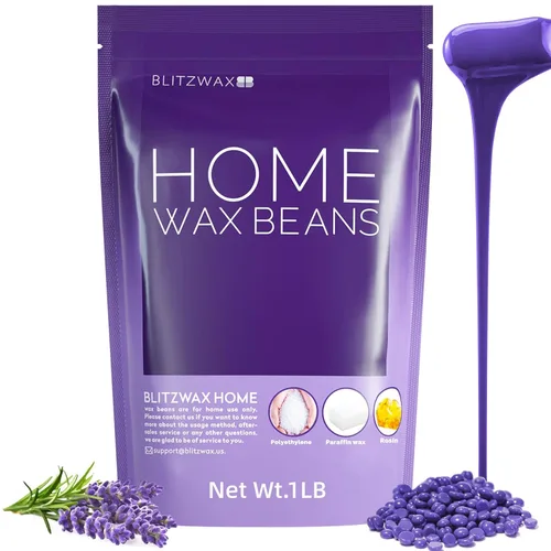 BLITZWAX Cuentas de cera dura para depilación de 1 libra de cera sensible para bikini, axilas, espalda y pecho, cera de recambio grande para mujeres