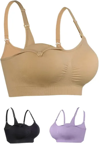 Miniatura 7 de iloveSIA Nursing Bras for Mom Breastfeeding, Seamless Supportive Sleep Bra for Maternity Postpartum S-2XL 3Pack
