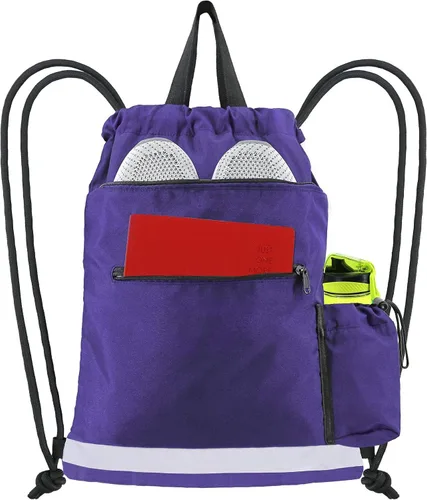 Mochila con cordón, con estilo deportivo, bolsa de gimnasio para mujeres, hombres y niños, bolsa de gran tamaño con zíper y bolsillos de malla para