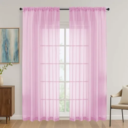 Miniatura 60 de OVZME - Cortinas traslúcidas blancas de 45 pulgadas de largo, 2 paneles, cortinas de gasa con bolsillo para barra para ventanas pequeñas, cada una