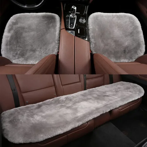 Miniatura 22 de LLB Fundas de asiento de asiento de automóvil de oveja genuina para automóviles, camiones, SUV, almohadilla protectora de asiento cómoda para Gris