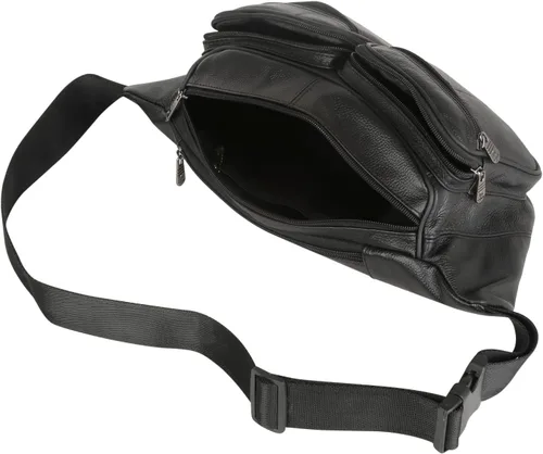 Miniatura 8 de Riñonera de piel auténtica, bolsa de cintura, organizador con cinturón ajustable, múltiples bolsillos para hombres y mujeres, Negro-878 Grande, L