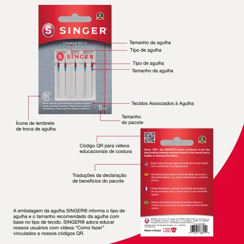 Miniatura 6 de SINGER Paquete de 10 agujas universales para máquina de coser 2020, tamaño 80/12
