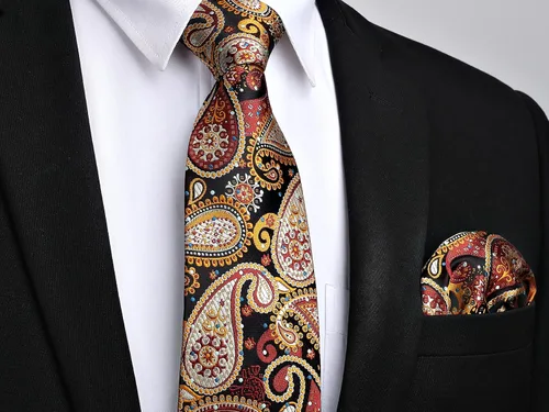 Miniatura 156 de HISDERN Corbatas para hombre, corbata de cachemira y bolsillo cuadrado tejido clásico floral para hombre, corbata de fiesta de boda